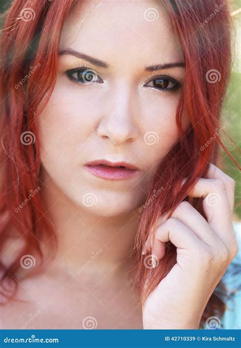 Redhead Girl Enjoying Summer Sunlight And Calm Win Stock Image Image