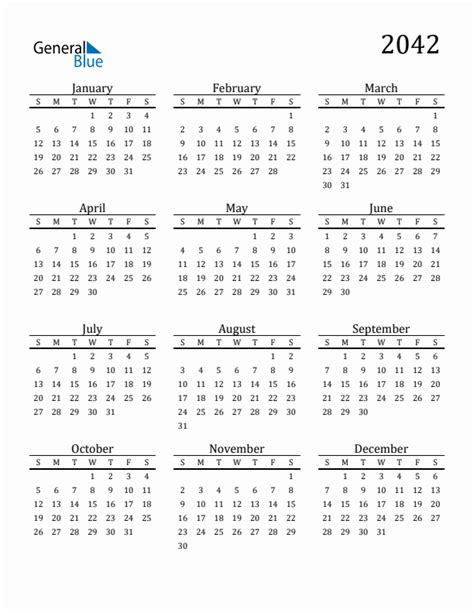 Free 2042 Calendars In Pdf Word Excel
