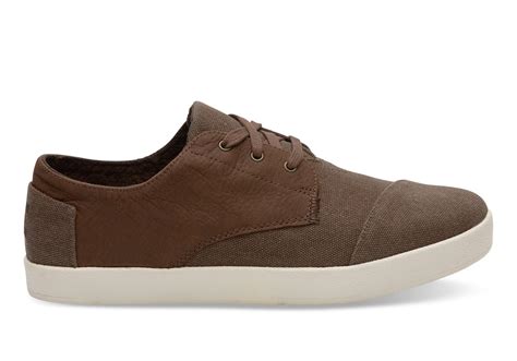 Toms Brown Leather Canvas Mens Paseo Sneakers Shoes Modesens