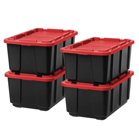 Iris 4 Pack 27 Gallon 108 Quart Black Tote With Standard Snap Lid In