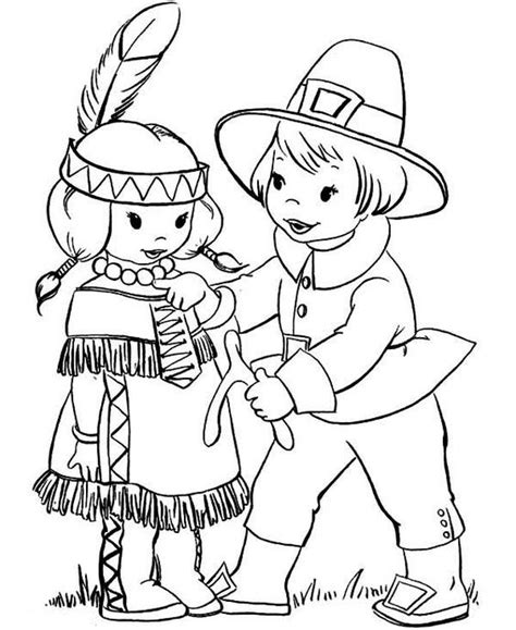 Pilgrim And Indian Coloring Pages Free Thanksgiving Coloring Pages