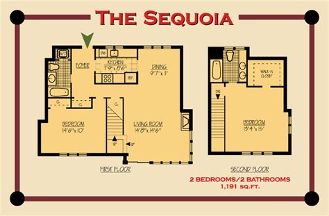 The Sequoia Floor Plan Two Bedroom Townhouse Floor Plans Second