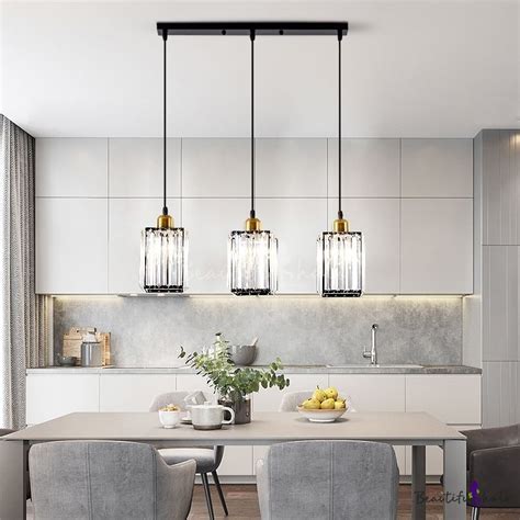 Modern Linear Pendant Lighting With Rectangle Clear Crystal Shade