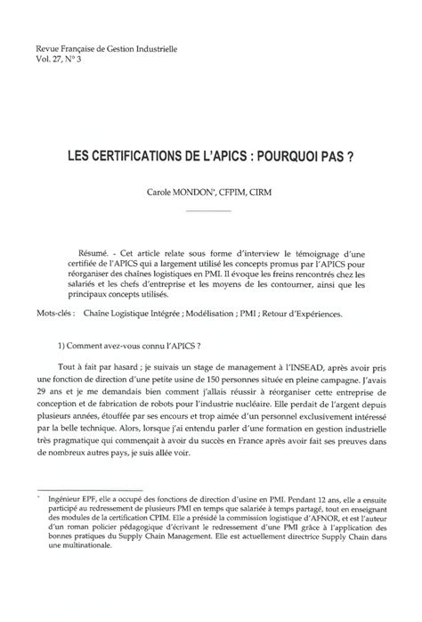 Pdf Les Certifications De Lapics En Pmi Pourquoi Pas Témoignage