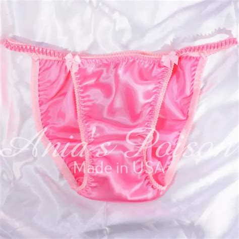 Vtg Style Pure Satin Wetlook Ladies Sissy Bubblegum Pink Panties String