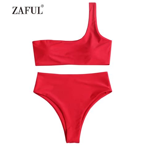 zaful one shoulder bikini padded women swimsuit high cut bikini swimwear sexy high waisted solid