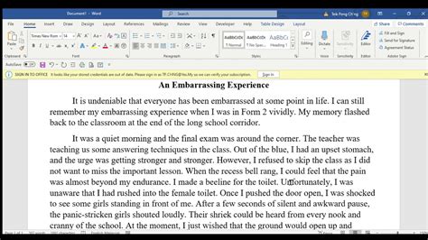 Pt3 Essay An Embarrassing Experience Youtube