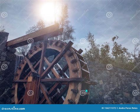 Wooden Water Mill Water Wheel Traditional Agriculture Stock Photo
