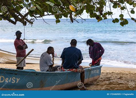 Caribbean Fishermen Sitting On A Boat Editorial Image Image Of