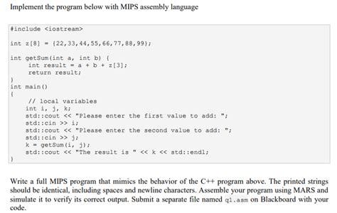 Solved Implement The Program Below With MIPS Assembly Chegg Com