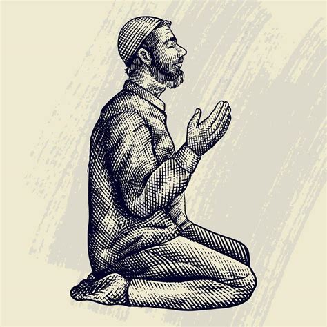 Hand Drawn Engraving Of Muslim Man Praying 1217287 Vector Art At Vecteezy