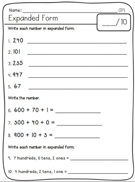 Standard Form Word Form Expanded Form Worksheets