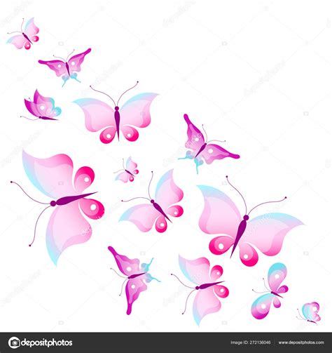 Bright Colorful Pink Butterflies Isolated White Background — Stock