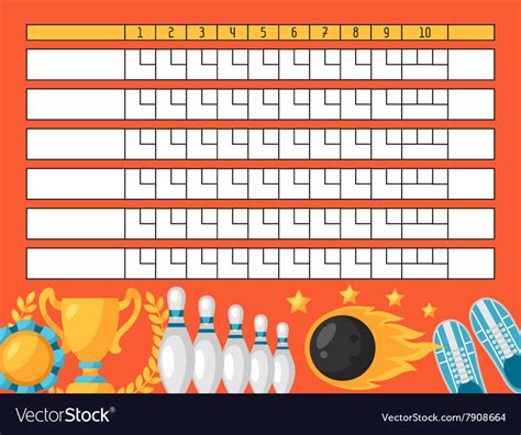 Bowling Score Sheet Blank Template Scoreboard Vector Image