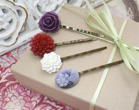 Plums And Cherries Flower Bobby Pins Set Of Four 4 Etsy