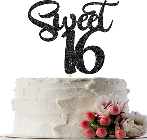 Buy Innoru Black Glitter Sweet 16 Cake Topper Happy 16th Birthday