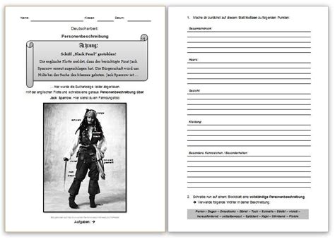 Übe selber, eine person zu beschreiben. Klassenarbeit: Personenbeschreibung zu Jack Sparrow ...