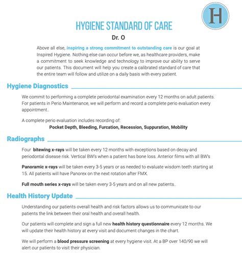Standard Of Care Worksheet Inspiredhygiene