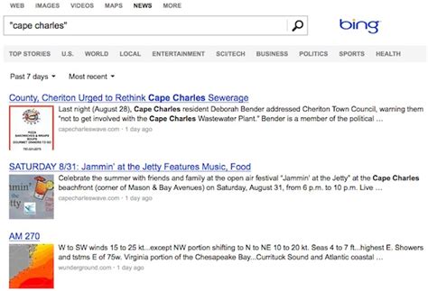 Bing Recognizes Cape Charles Wave As Local News Source