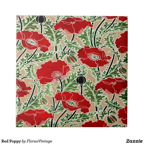 Red Poppy Tile With Images Red Poppies Art Nouveau