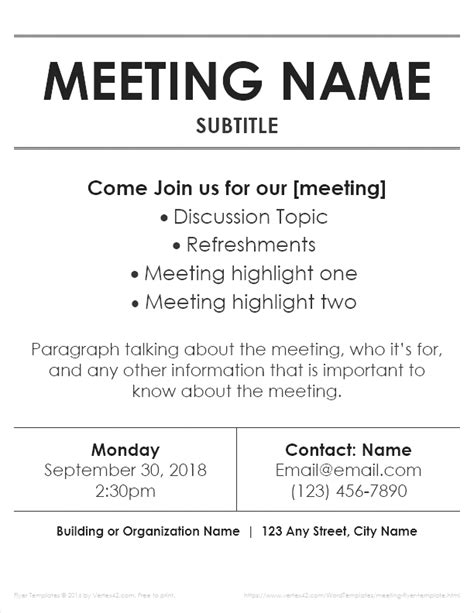 Meeting Flyer Templates For Word