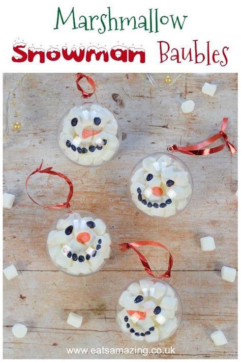 Fun And Easy Marshmallow Filled Snowman Baubles Christmas Craft Idea
