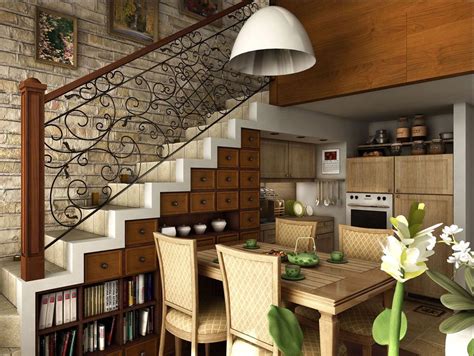 Staircase With Under Storage And Kitchen Dining Area Kitchen Under