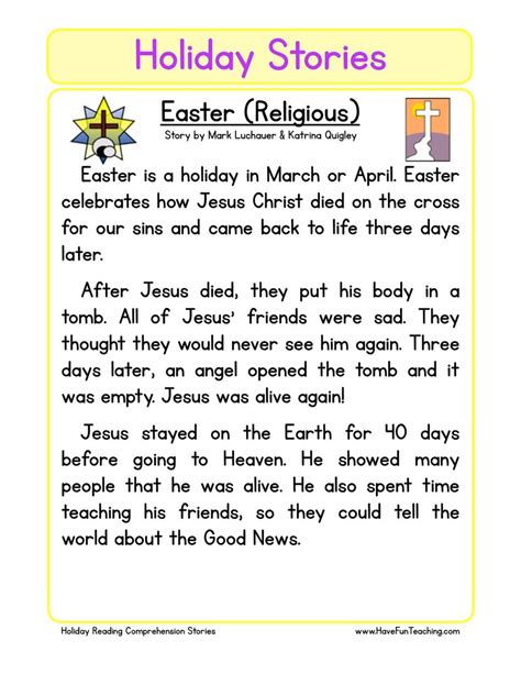 Christian Easter Reading Comprehension Worksheet Have