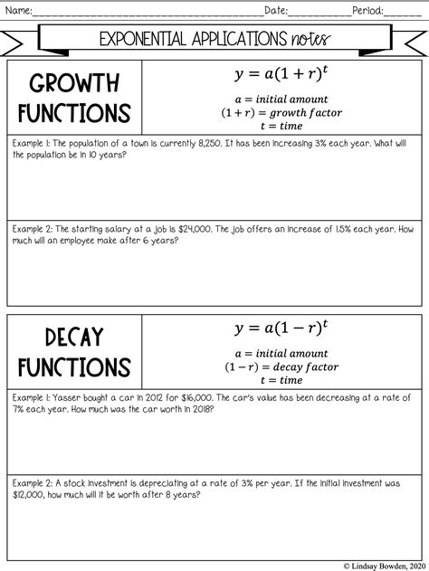 Exponential Functions Notes And Worksheets Lindsay Bowden Math Notes