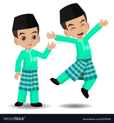 Malay Boy Celebrating Hari Raya Aidilfitri Vector Image