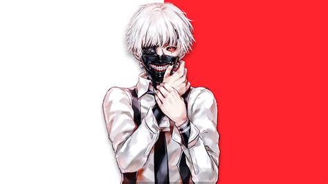 White Hair Ken Kaneki With Mask Red Eyes Teeth Hd Tokyo Ghoul