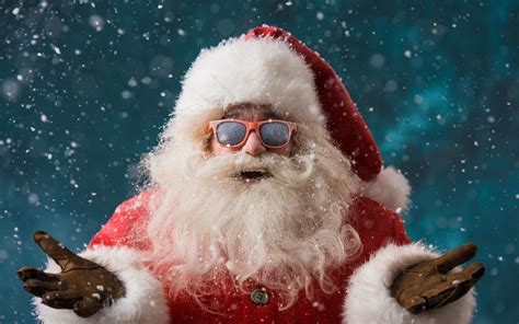 Cool Santa Claus With Sunglasses Cold And Snowy Winter Day