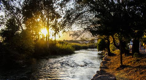 Sunset Behind Trees In The River Landscape Image Free Stock Photo