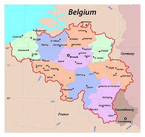 Детальная административная карта Бельгии с дорогами и крупными городами Бельгия Европа