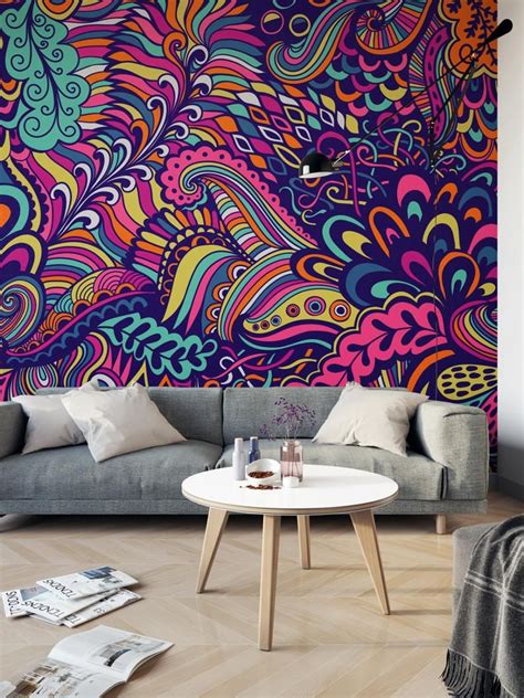 Colorful Psychedelic Self Adhesive Wallpaper Removable Etsy