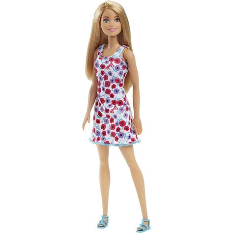 Boneca Barbie Basica Loira Com Vestido Florido Branco T7439 Submarino