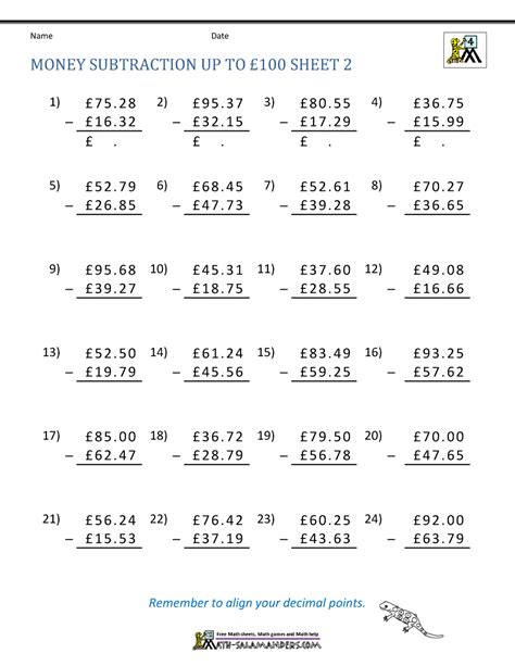 Money Addition And Subtraction Worksheets Free Printable Worksheet