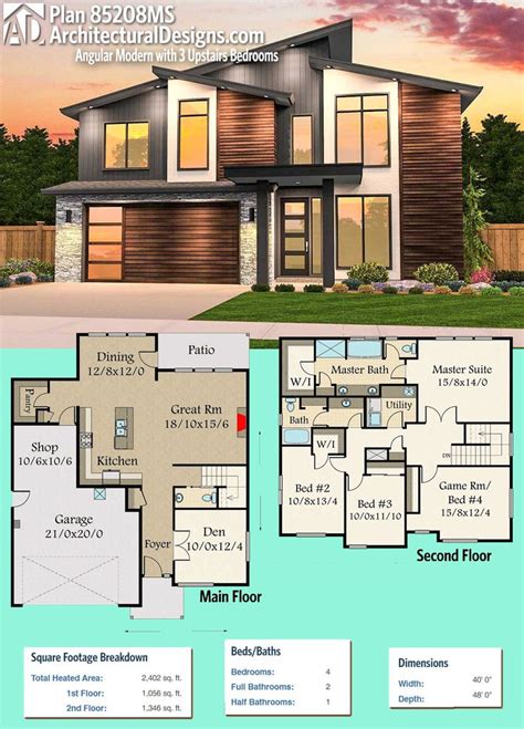 Plan 85208ms Angular Modern House Plan With 3 Upstairs Bedrooms