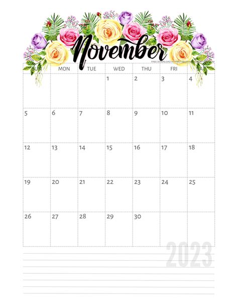 Printable Monthly Calendar November 2023