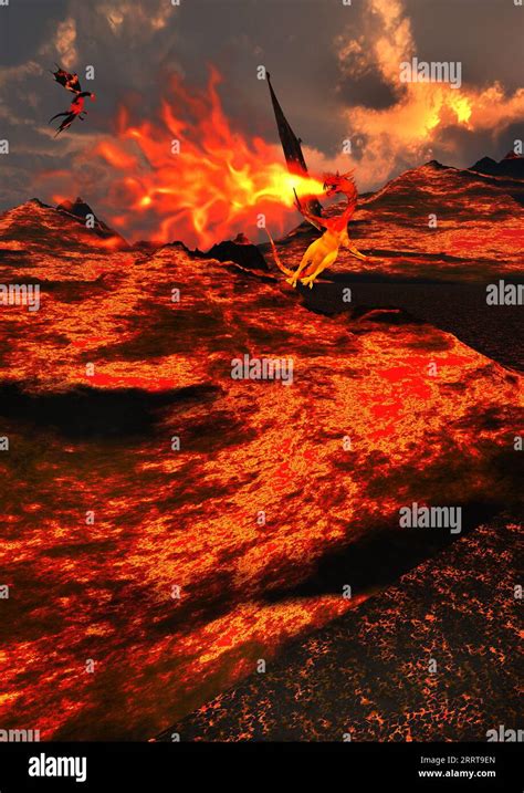 Fire Breathing Dragons Stock Photo Alamy