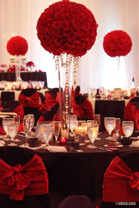 Red Roses With Hanging Crystals Centerpiece Red Wedding