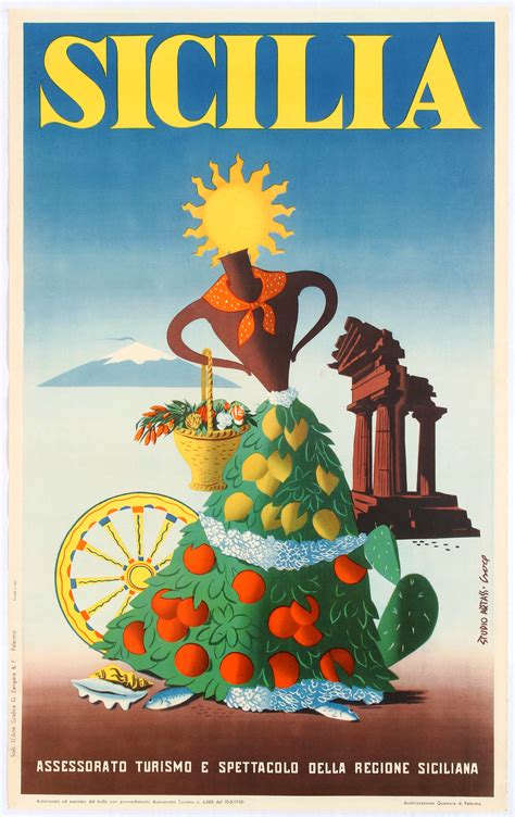 Original Vintage Travel Advertising Poster For Sicily By Enit The
