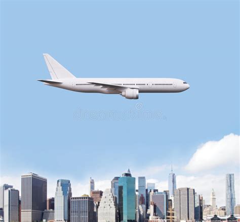 Airplane Flying Over City Stock Image Image Of Smog 56277655