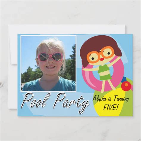 Photo Brunette Girl Pool Party Birthday Invite Zazzle