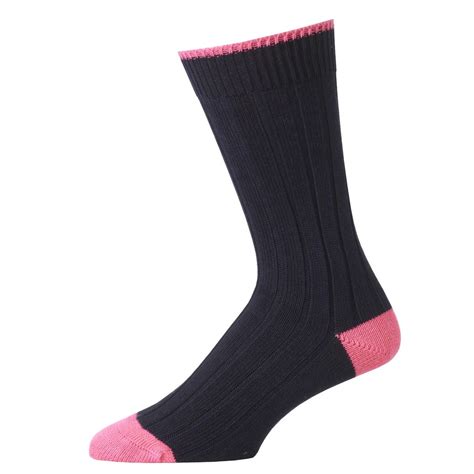 Navy And Pink Cotton Heel And Toe Socks Mens Country Clothing Cordings