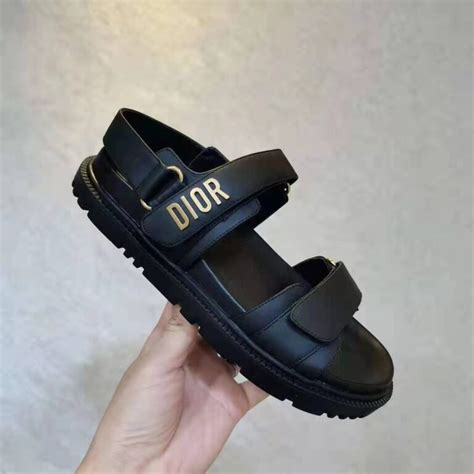 Dior Women Shoes Dioract Sandal Black Lambskin Gold Finish Metal Dior