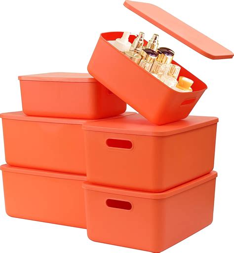 plastic storage baskets with lid organizing container lidded knit storage organizer bins for