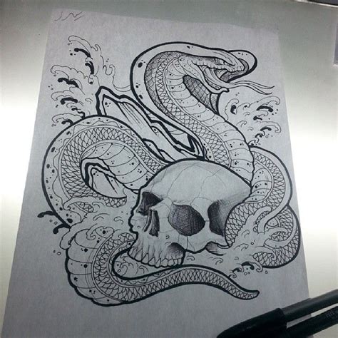 King Cobra Skull Tattoo Sketch Draw Sketchs Pinterest Skulls
