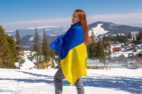 Woman Holdingcarring Ukrainian National Blue Yellow