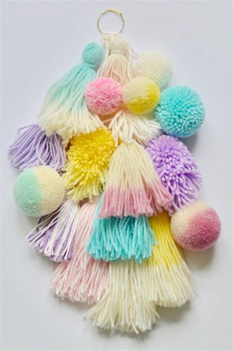 Handmade Colorful Yarn Tassel And Pompom Wall Hanging Embellished With